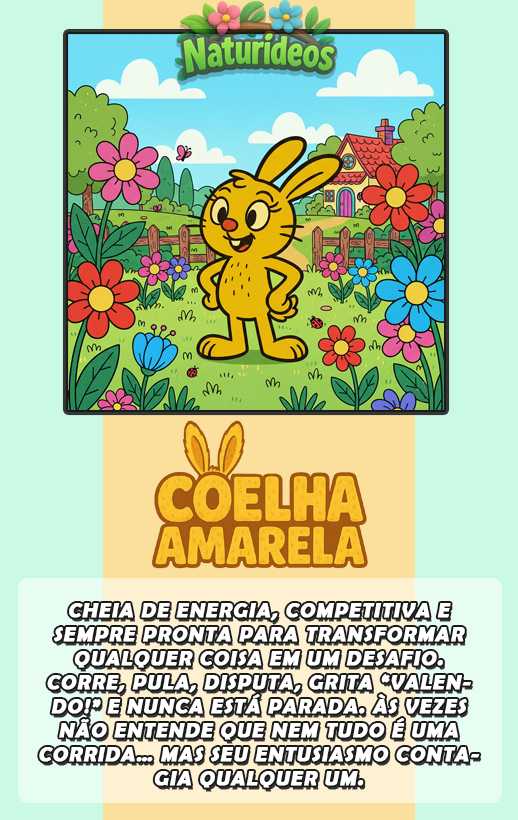 Coelha Amarela na floresta - ilustração da personagem Coelha Amarela do Naturideos.