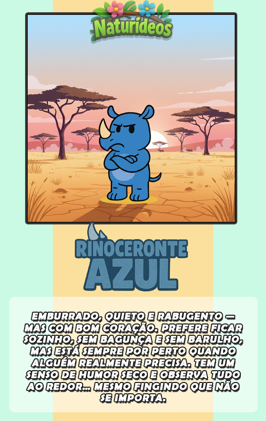 Rinoceronte Azul na savana- ilustração do personagem Rinoceronte Azul do Naturideos.